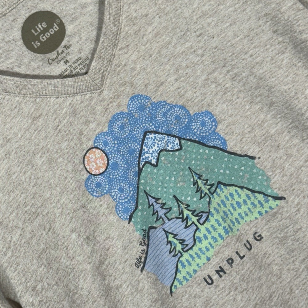 Life Is Good Oatmeal Women's Long Sleeve Tee Med Classic Fit "unplug"